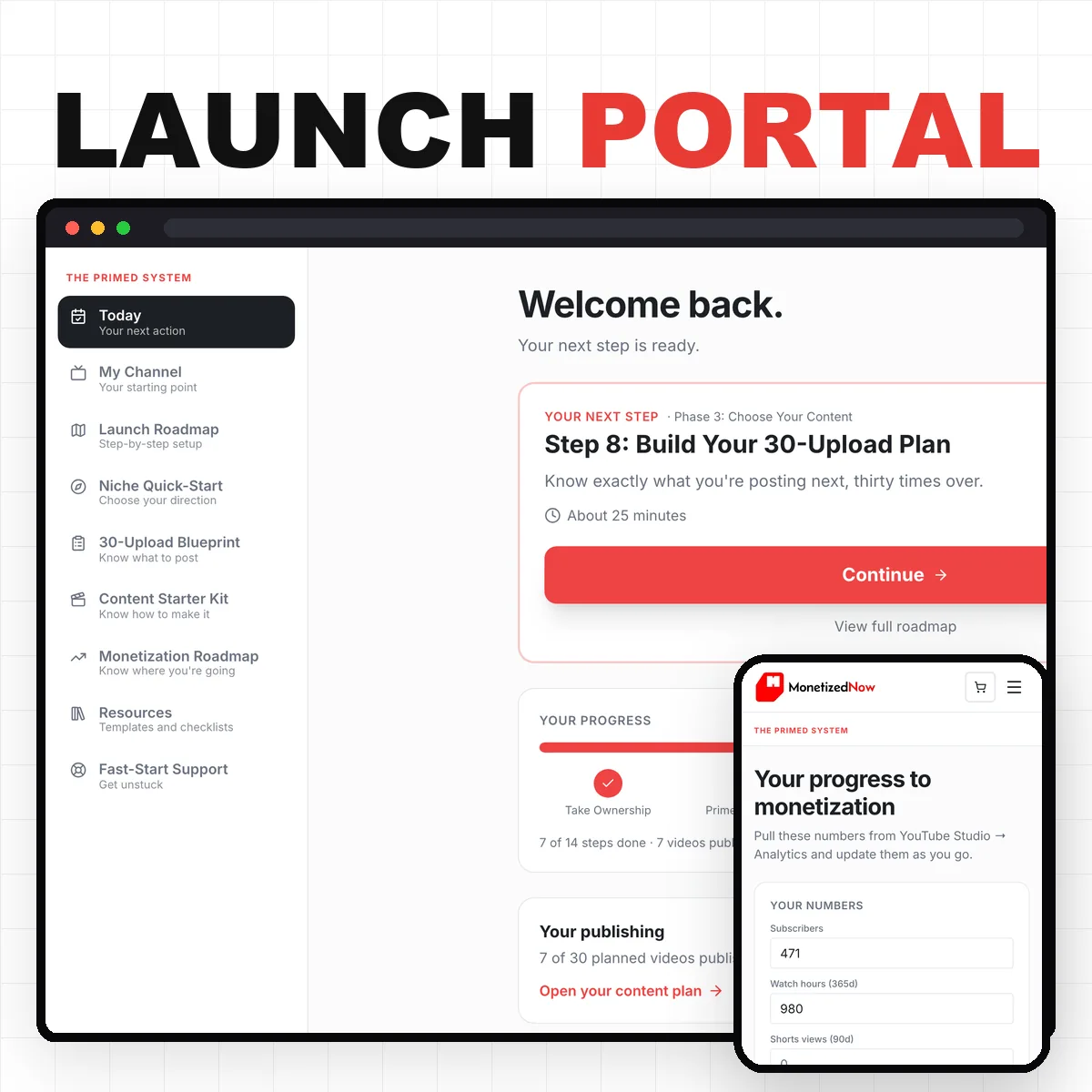 YouTube Launch Portal dashboard