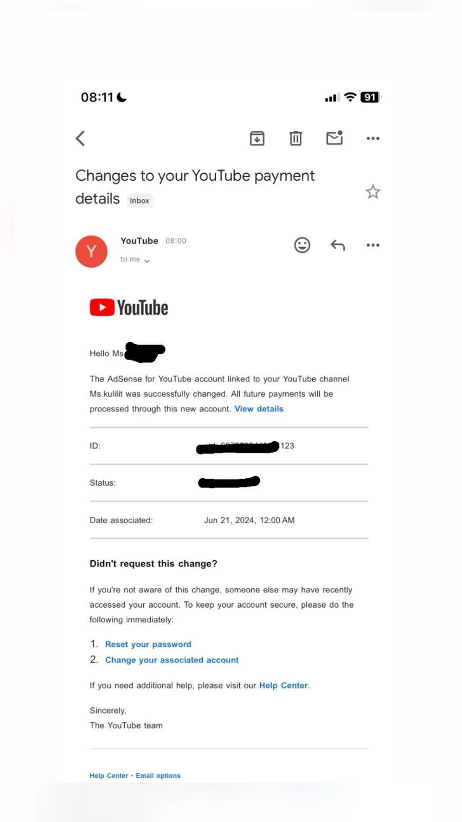 Channel dashboard shared by Dana